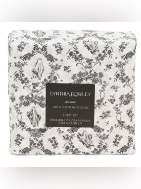 Cynthia Rowley Halloween Black & White Ghost Toile FULL‎ Sheet Set VIRAL Bedding